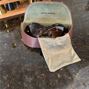 Oliver Peoples Brown Sunglasses Case with Green Interior